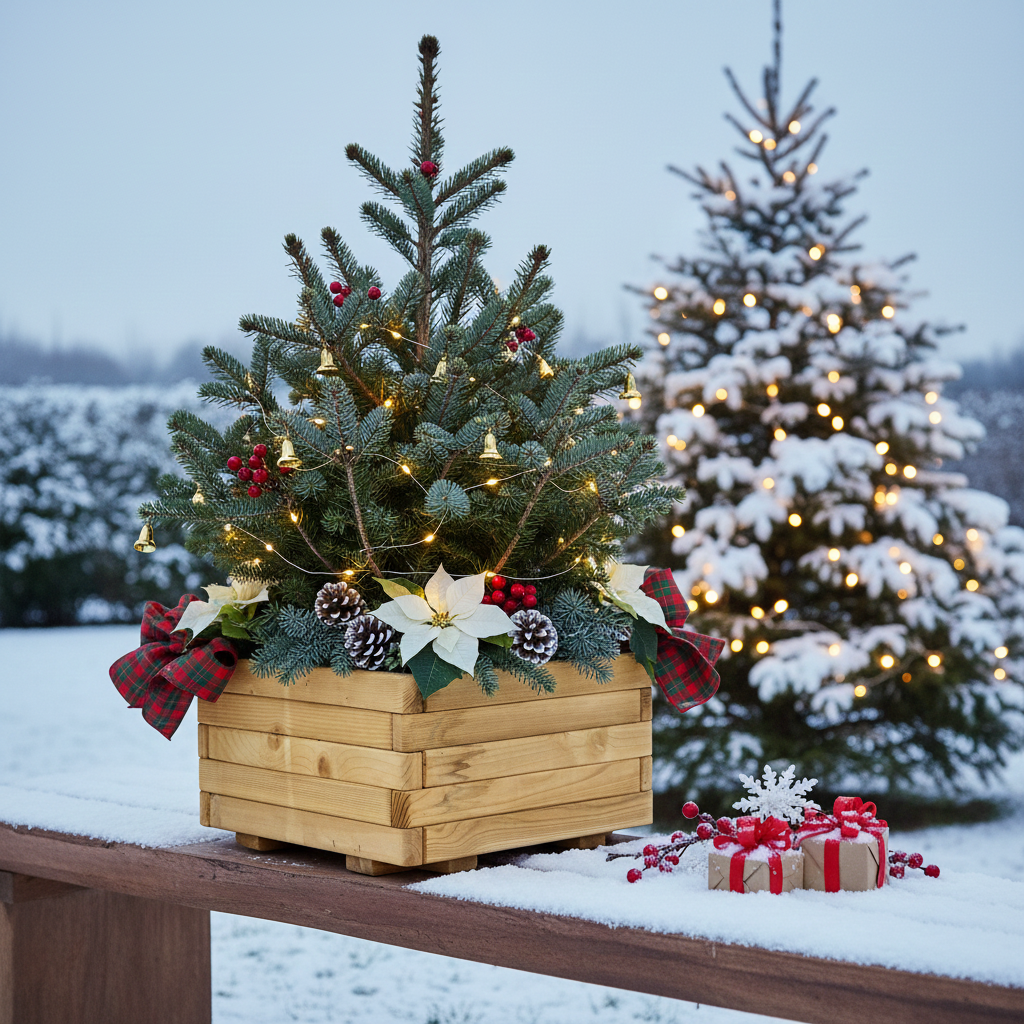 Donica z modrzewia świątecznie